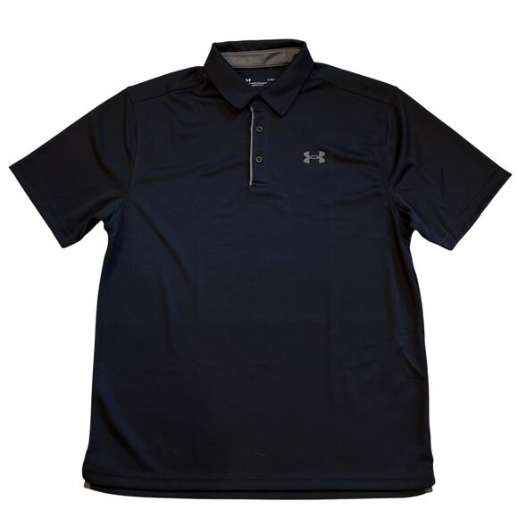 Under Armour Golf Shirt Men Large Black Loose Tech Polo Performance Short Sleeve - Picture 1 of 10